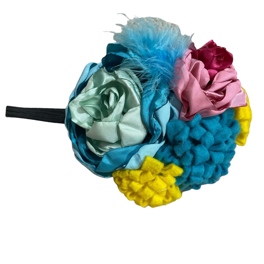 Huge oversized flower headband bow Fascinator pink blue yellow OOAK statement